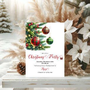 Christmas Balls Green & Red Plaid Invitation