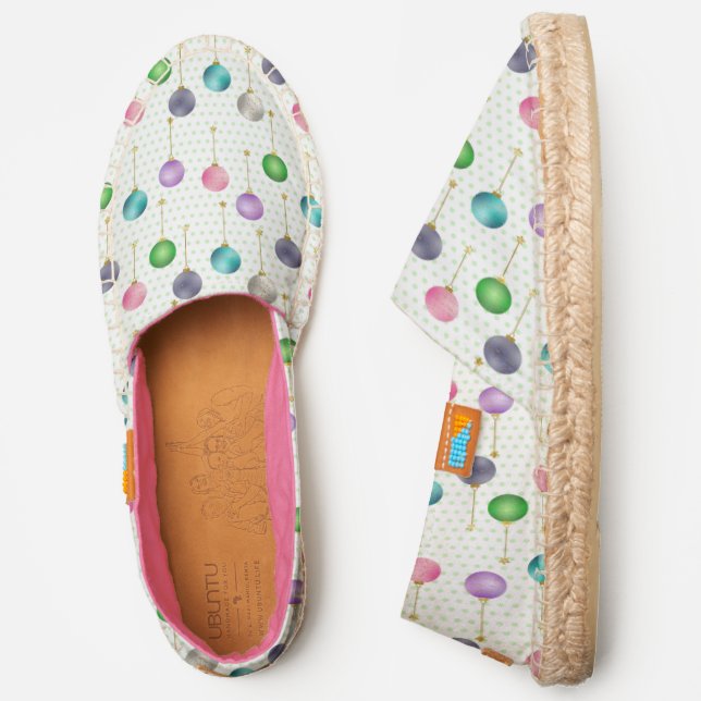 Christmas Balls Green White Polka Dots Espadrilles (Side)