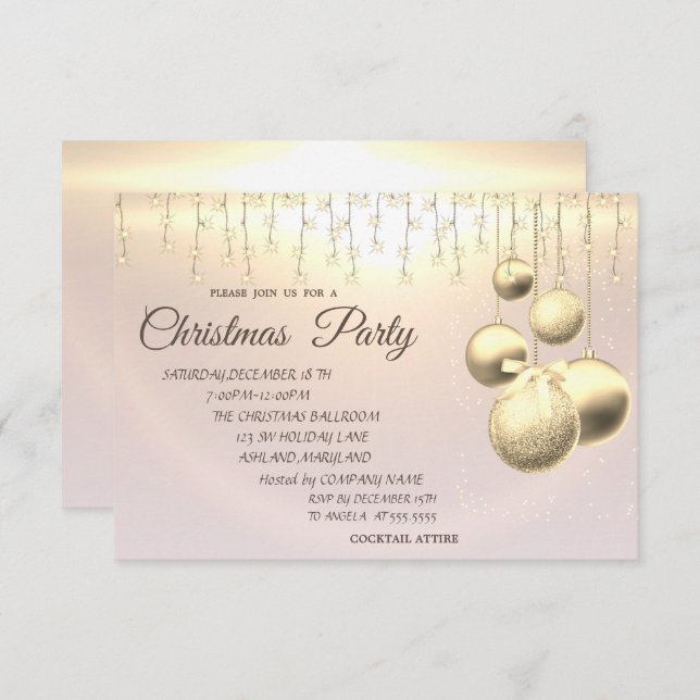 Christmas Balls,Lights Company Christmas Party Invitation (Front/Back)