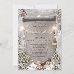 Christmas Balls,Lights Pine Tree Silver Christmas Invitation