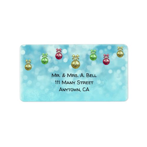 Christmas Balls on Blue Snowflakes Label