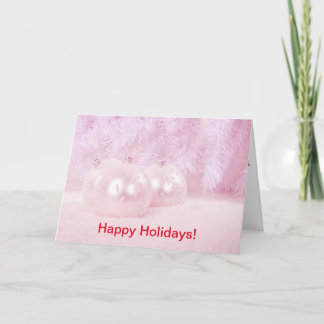 Christmas Balls on Snow & Pink Background Holiday Card