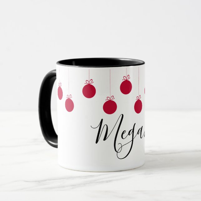 Christmas Balls Ornaments Red White Name Mug (Front Left)
