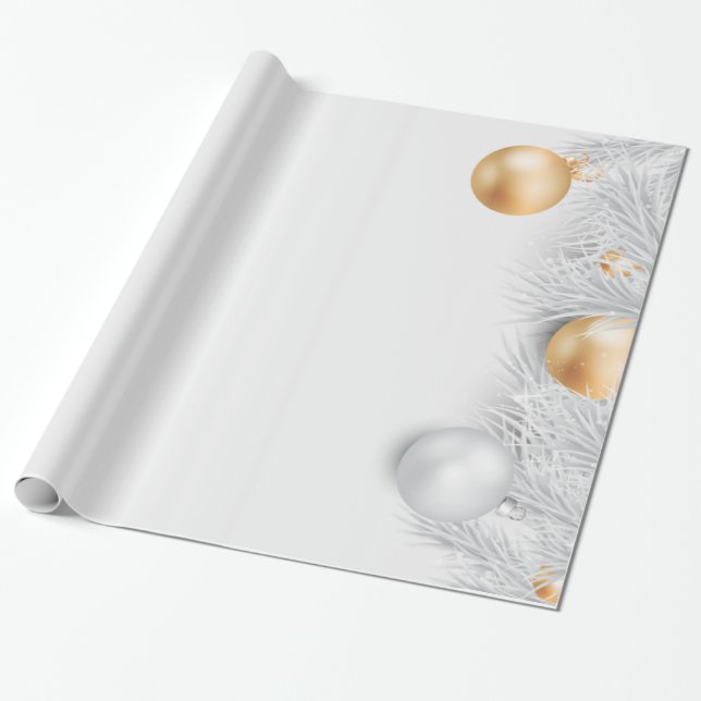 Christmas Balls,Pine Tree Branches Wrapping Paper (Unrolled)