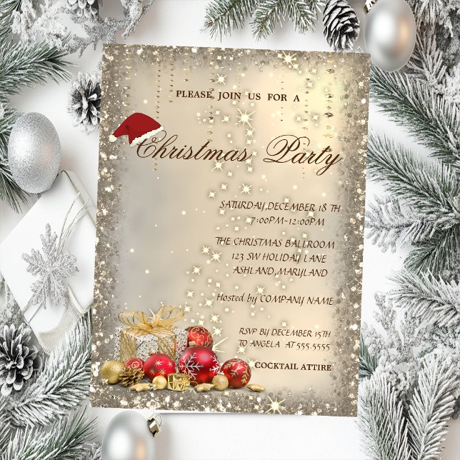 Christmas Balls Presents Glitter Christmas  Invitation (Creator Uploaded)