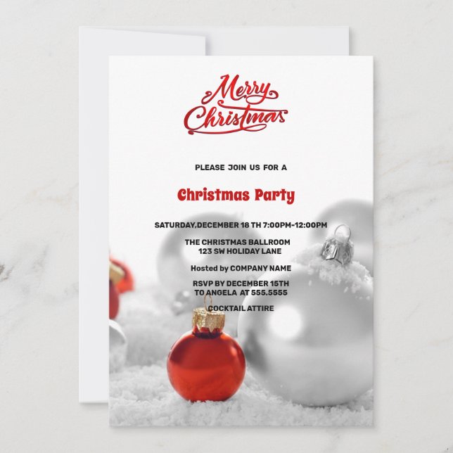 Christmas Balls Presents silver Christmas Party  Invitation (Front)