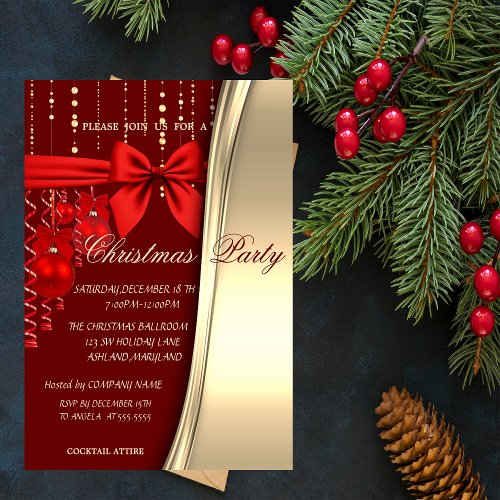 Christmas BallsRedBow Corporated Party Invitation