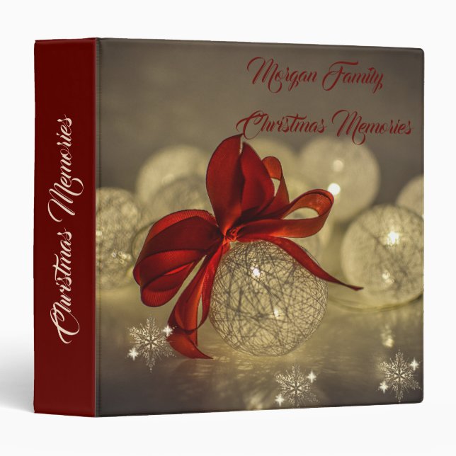Christmas Balls, Red Bow,String Lights 3 Ring Binder (Front/Spine)