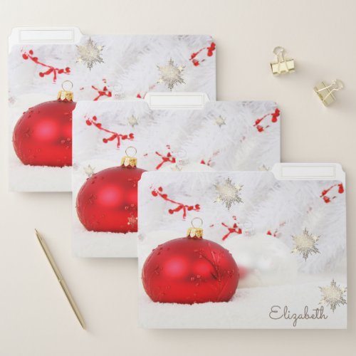 Christmas BallsRedGold Snowflakes_ Personalized File Folder