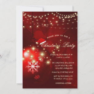 Christmas Balls Red Lights Sparkle Company Party Invitation