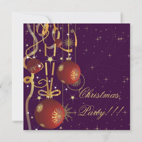 Christmas Balls  Ribbons purple Party Invitation