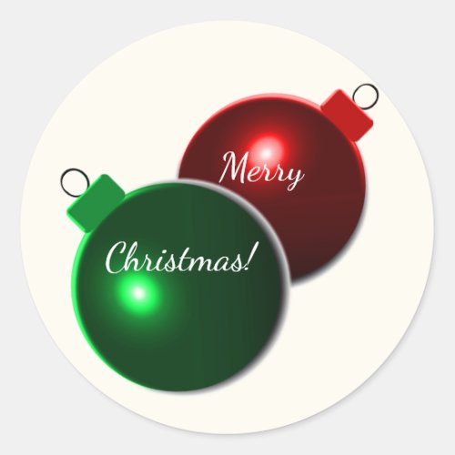 Christmas Balls Shiny Red  Green with greeting Classic Round Sticker