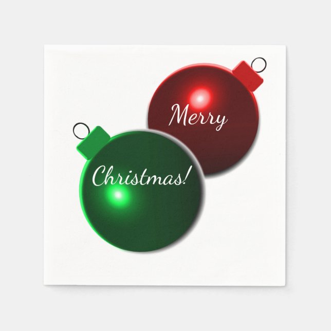 Christmas Balls Shiny Red & Green with greeting Paper Napkins (Front)