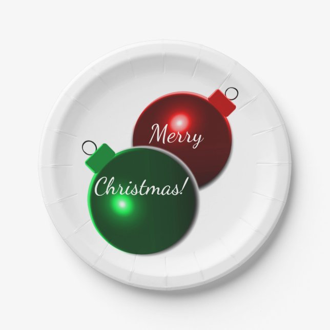Christmas Balls Shiny Red & Green with greeting Paper Plates (Front)