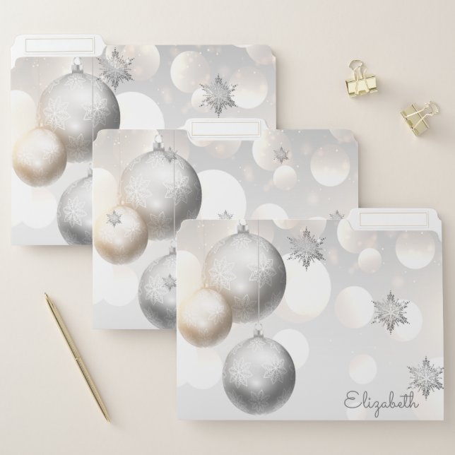 Christmas Balls, Silver Snowflakes File Folder (Set)