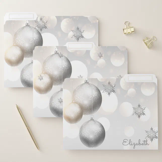 Christmas Balls, Silver Snowflakes File Folder | Zazzle