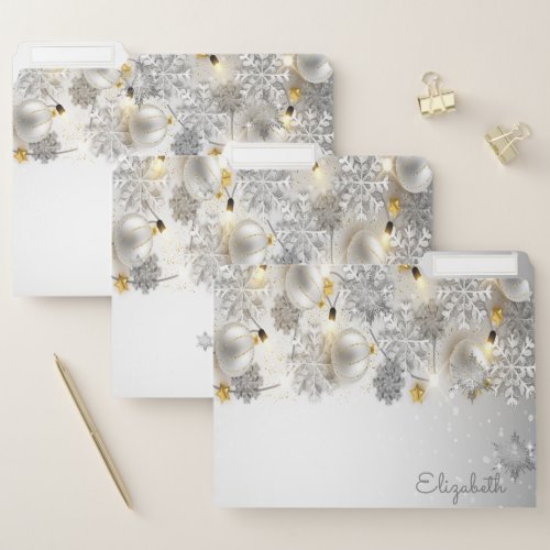 Christmas Balls Silver SnowflakesString Lights File Folder
