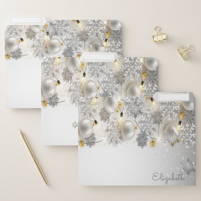 Christmas Balls, Silver Snowflakes,String Lights File Folder (Set)