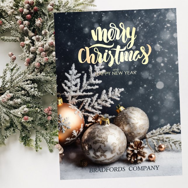 Christmas Balls Snow Gray Christmas Company Holiday Card (Creator Uploaded)