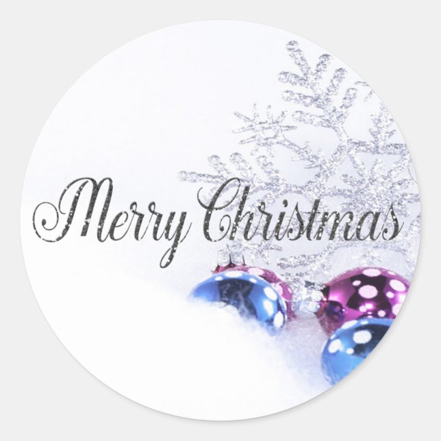 Christmas Balls, Snowflake Merry Christmas Classic Round Sticker (Front)