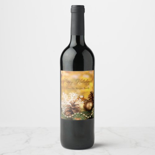 Christmas Balls Snowflake Pine Cones  Wine Label