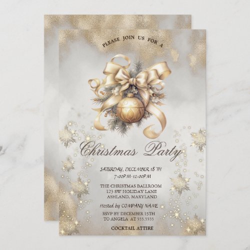 Christmas Balls Snowflakes Gold Touch Invitation