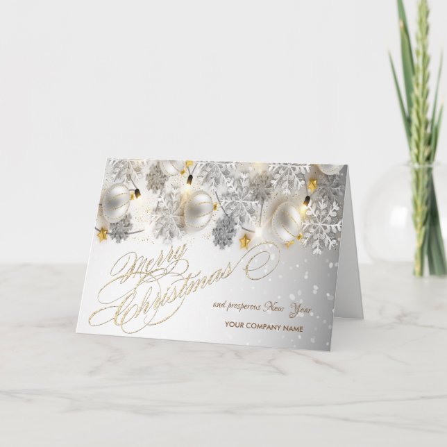 Christmas Balls,Snowflakes,Lights Company Greeting Holiday Card (Front)