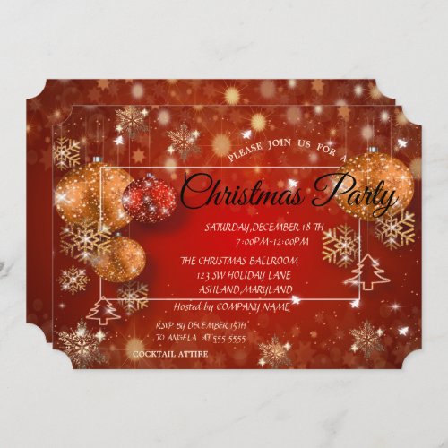 Christmas Balls Snowflakes Red Corporate Party Invitation