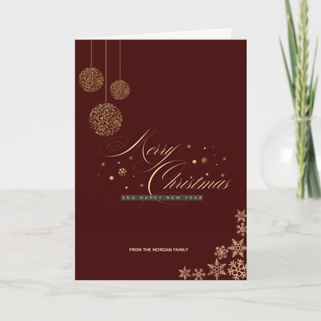 Christmas Balls Snowflakes  Red Merry Christmas  Holiday Card (Front)