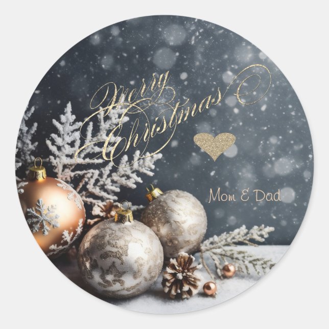 Christmas balls,Snowflakes,Snow,Gray Classic Round Sticker (Front)