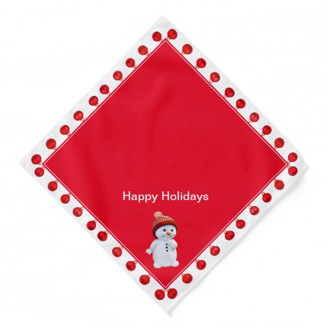 Christmas Balls & Snowman on Red Bandana (Front)