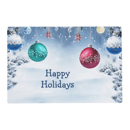 Christmas Balls Snowy Holiday Paper Placemat
