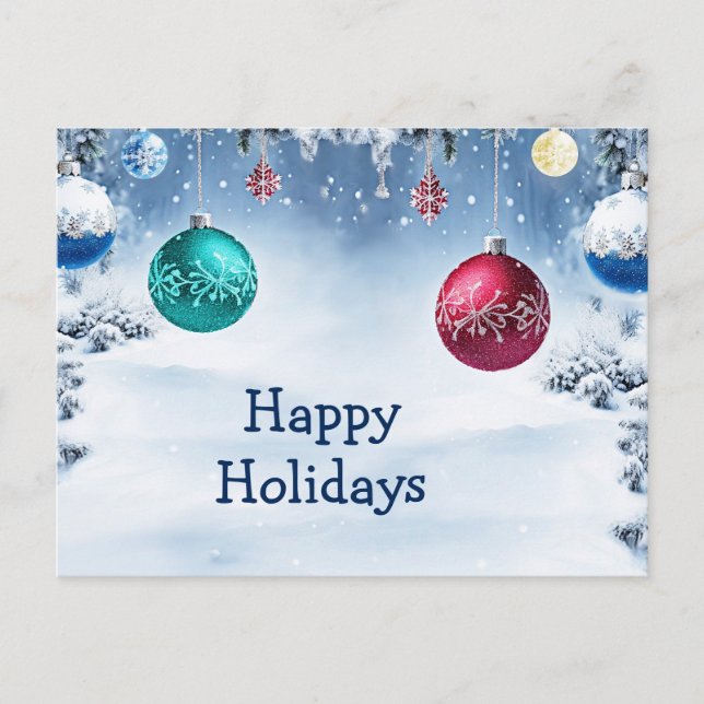 Christmas Balls Snowy Holiday Postcard (Front)