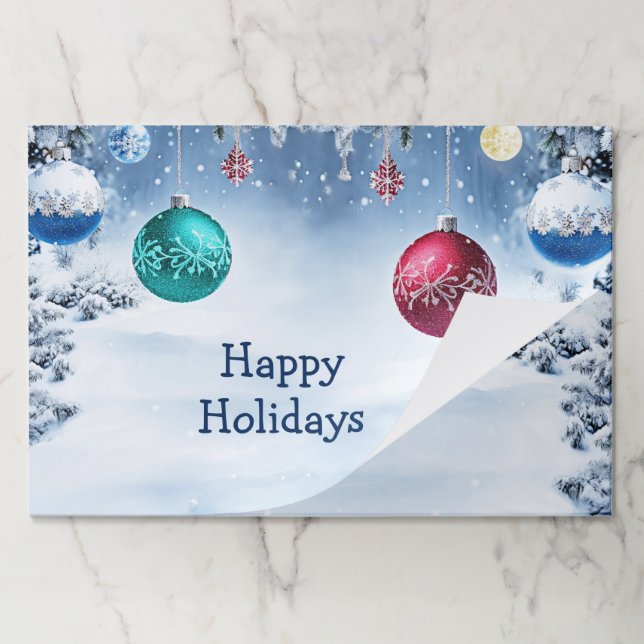 Christmas Balls Snowy Holiday Tearaway Placemat (Folded)