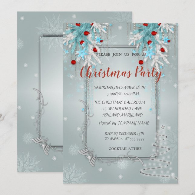 Christmas Balls, Tree, CorporateChristmas Party Invitation (Front/Back)