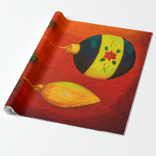 Christmas balls tree on red wrapping paper