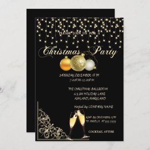 Christmas Balls,Wine Glass Company Christmas Party Invitation