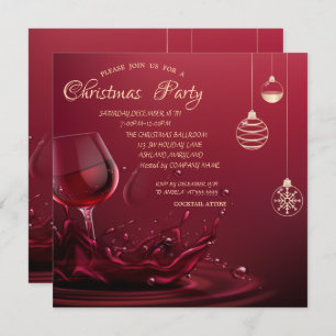 Christmas Balls,Wine Glass Corporate Christmas Invitation