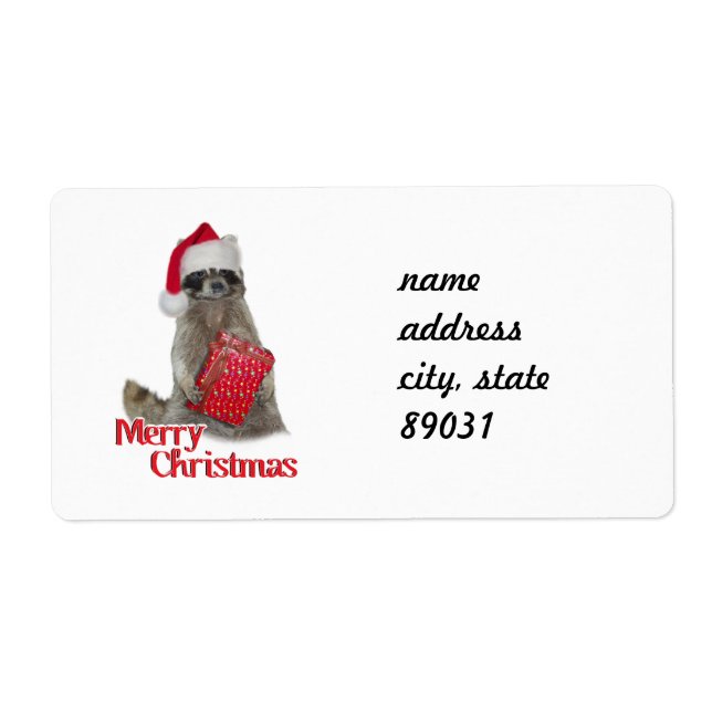 Christmas Bandit Raccoon with Present Label (Front)
