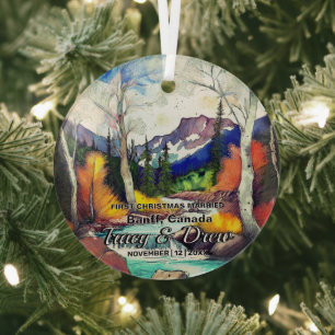 Christmas Banff Canada Maximalist Married Couple Glass Ornament