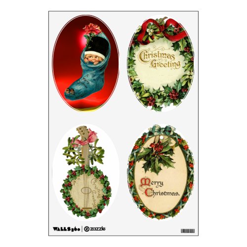 CHRISTMAS BANJO CROWNS MISTLETOES HOLLY BERRIES WALL DECAL