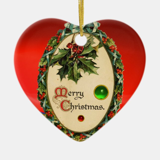 CHRISTMAS BANJO WITH MISTLETOES AND HOLLY BERRIES CERAMIC ORNAMENT (Front)