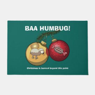 Christmas Banned Baa Humbug Sheep Baubles Cartoon Doormat