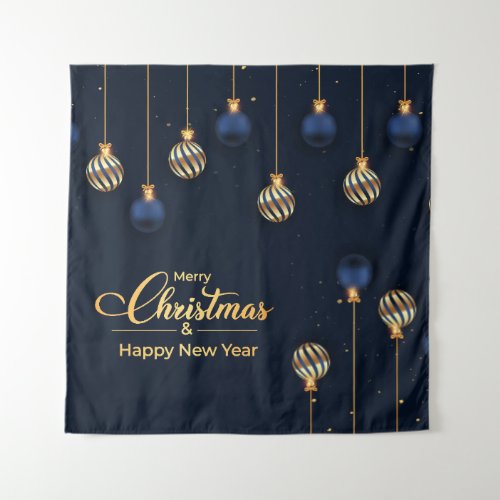 Christmas banner blue gold decoration holiday tapestry