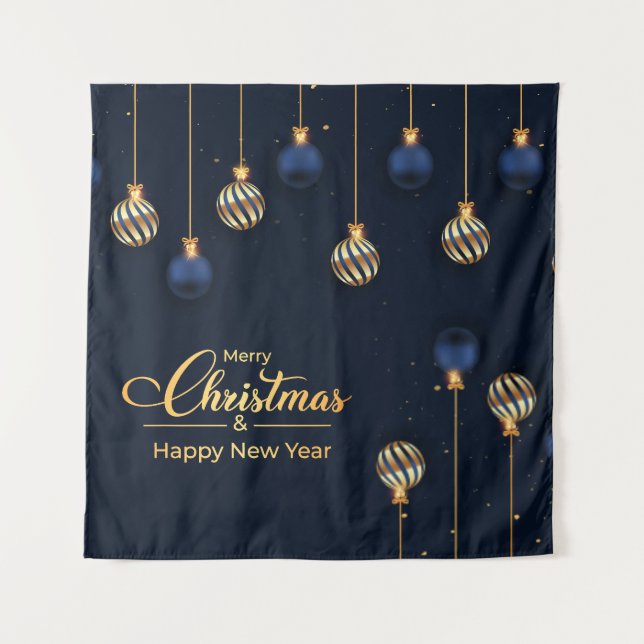 Christmas banner blue gold decoration holiday tapestry (Front)
