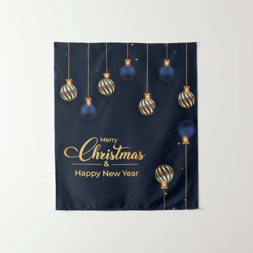 Christmas banner blue gold decorations greeting tapestry