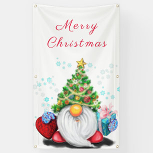 Christmas Banner Happy Gnome with Gifts