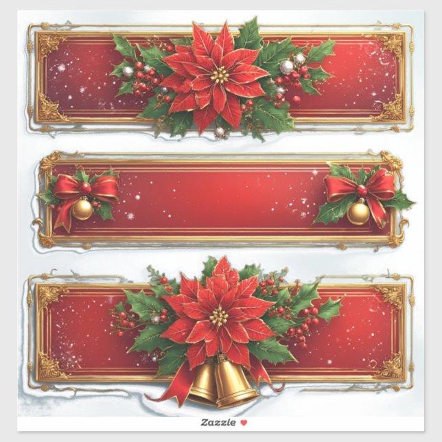 Christmas Banners Featuring Poinsettias Sticker (Sheet)