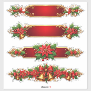 Christmas Banners Featuring Poinsettias Sticker