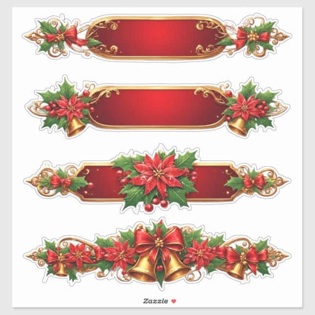 Christmas Banners Featuring Poinsettias Sticker (Sheet)